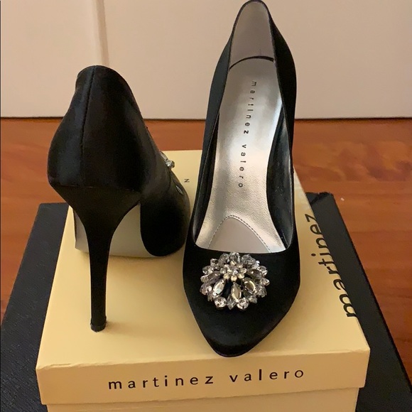 Martinez Valero Shoes - Martinez Valero Black Satin Heels